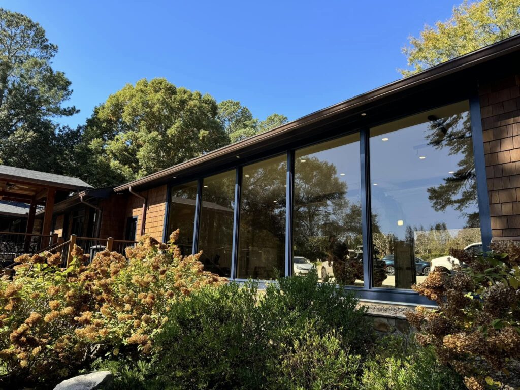 Exterior view of large energy efficient windows