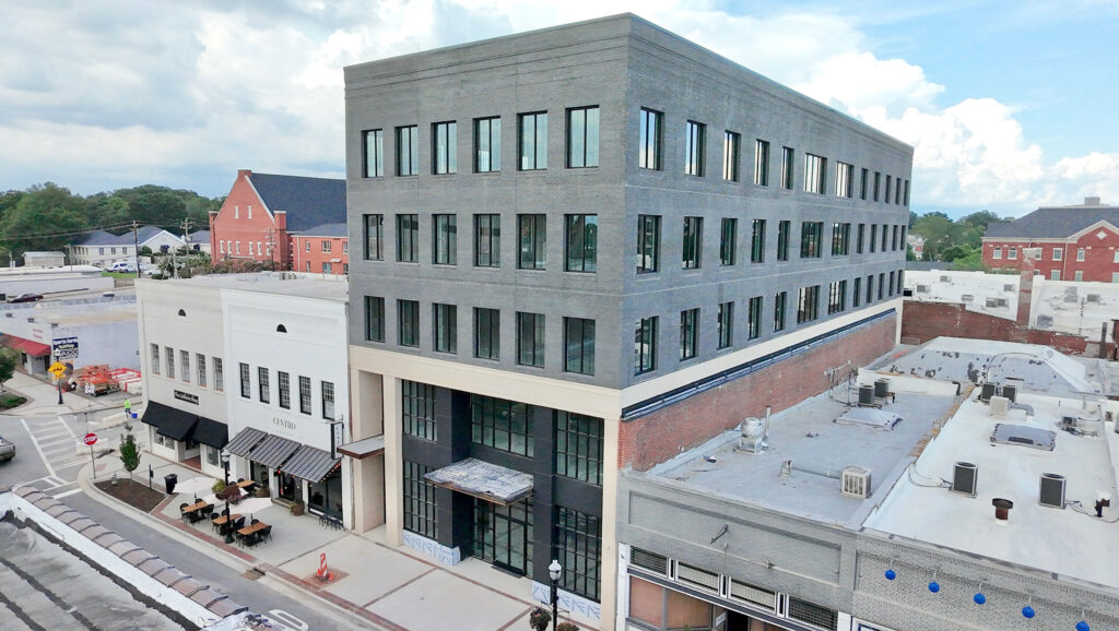 Front exterior view of the Bradford Building in downtown Gainesville.